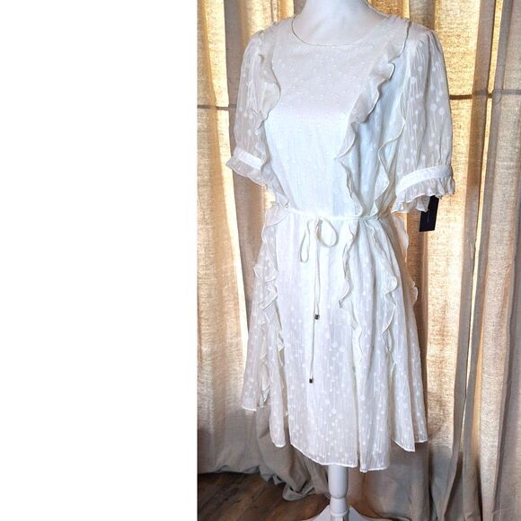 Tommy Hilfiger White Chiffon Ruffled Fit & Flare Dress Size 8 NWT - Picture 2 of 16
